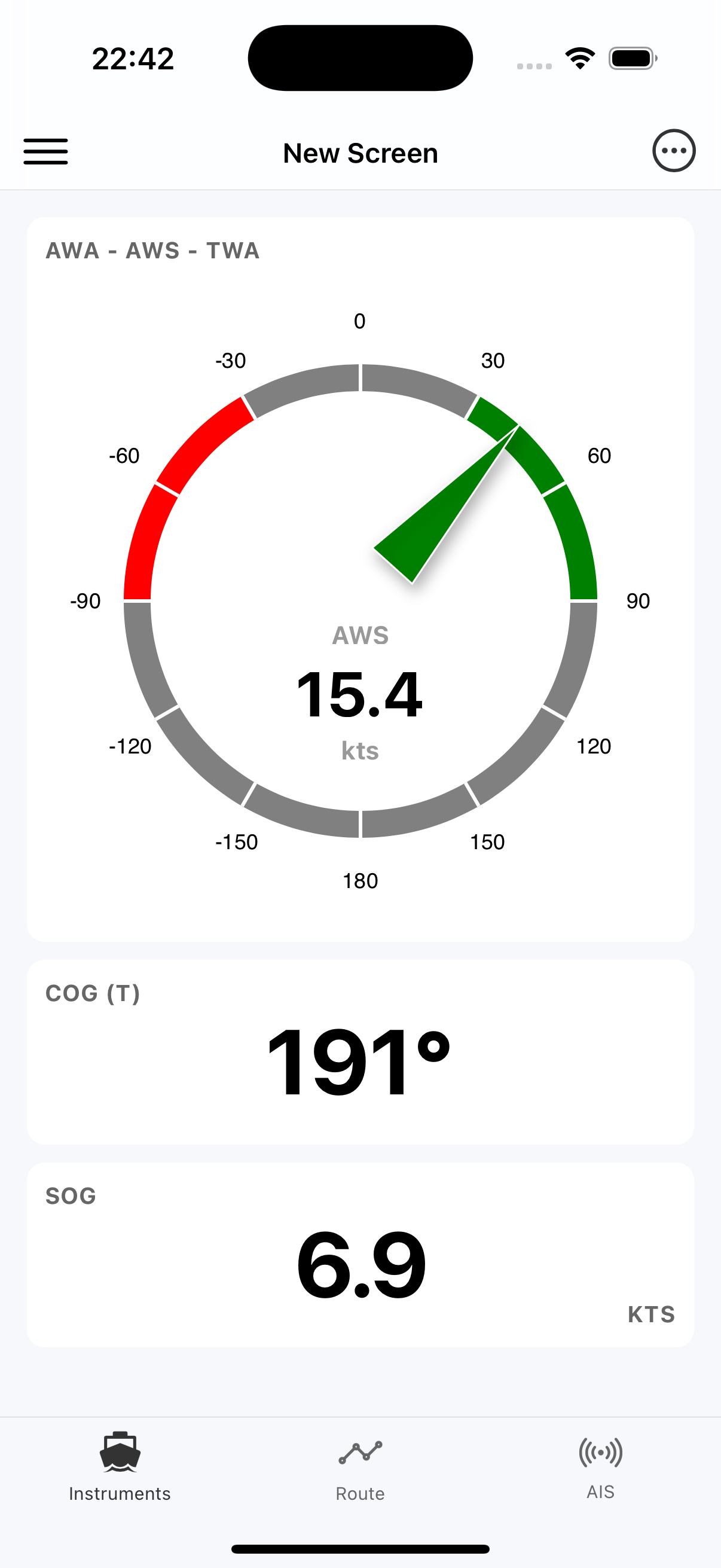 Boat Data instruments dashboard