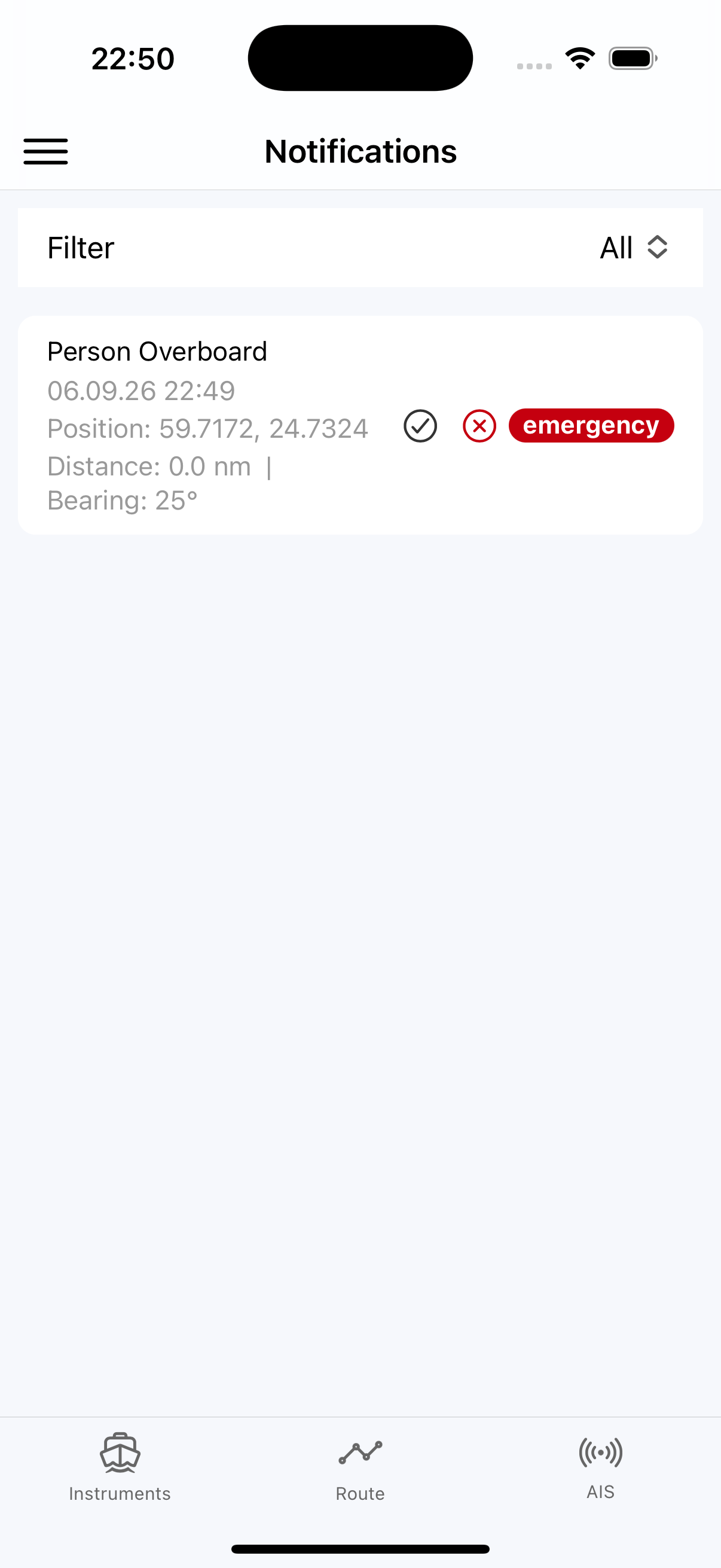 Boat Data notifications and alarms